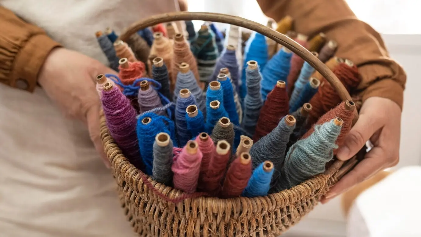 Person bei der Arbeit in einer Stickereiwerkstatt